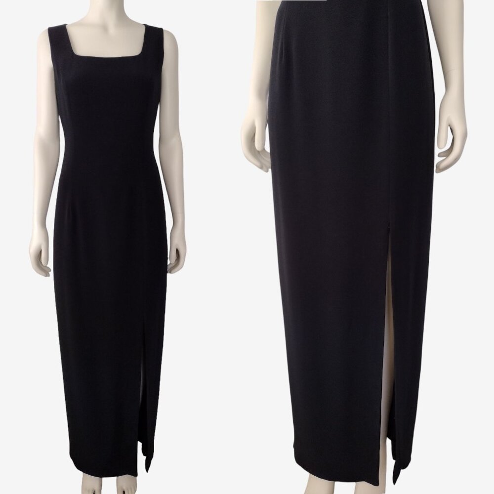 Vintage 1990s Glamourous Black Side Slit Sleeveless Maxi Sheath Dress 12